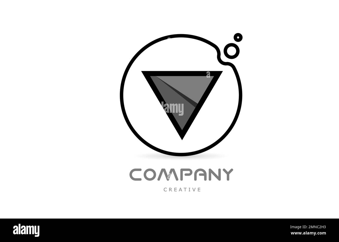 V black and white geometric alphabet letter logo icon with circle ...