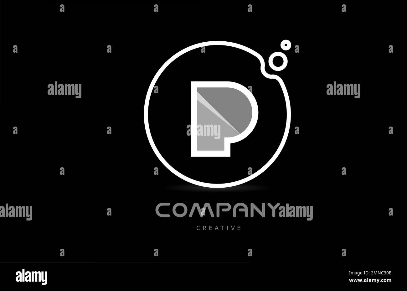 black and white P geometric alphabet letter logo icon with circle ...