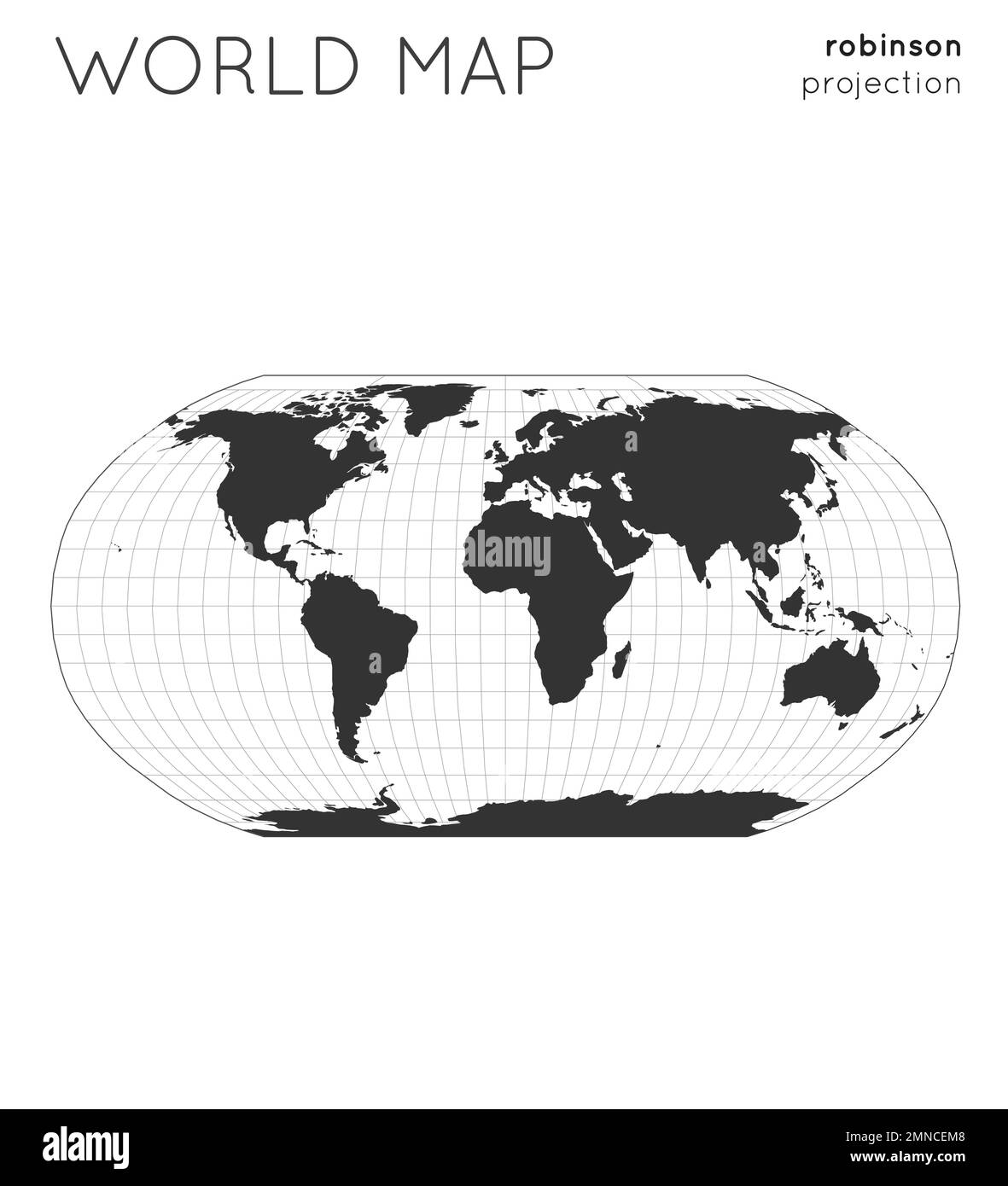 World map. Globe in robinson projection, with graticule lines style ...