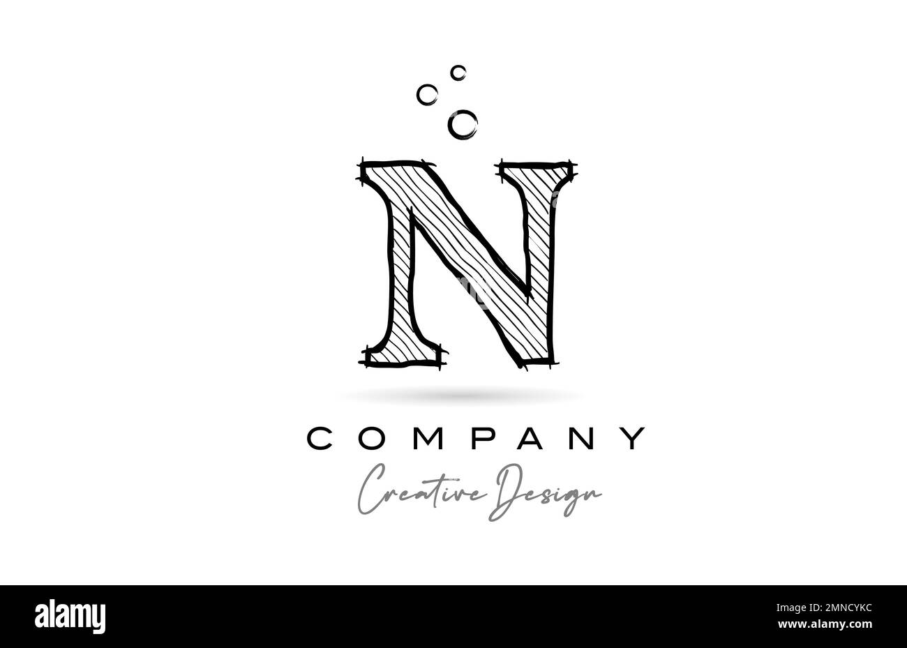 N black white alphabet letter logo icon with cartoonish style. Creative