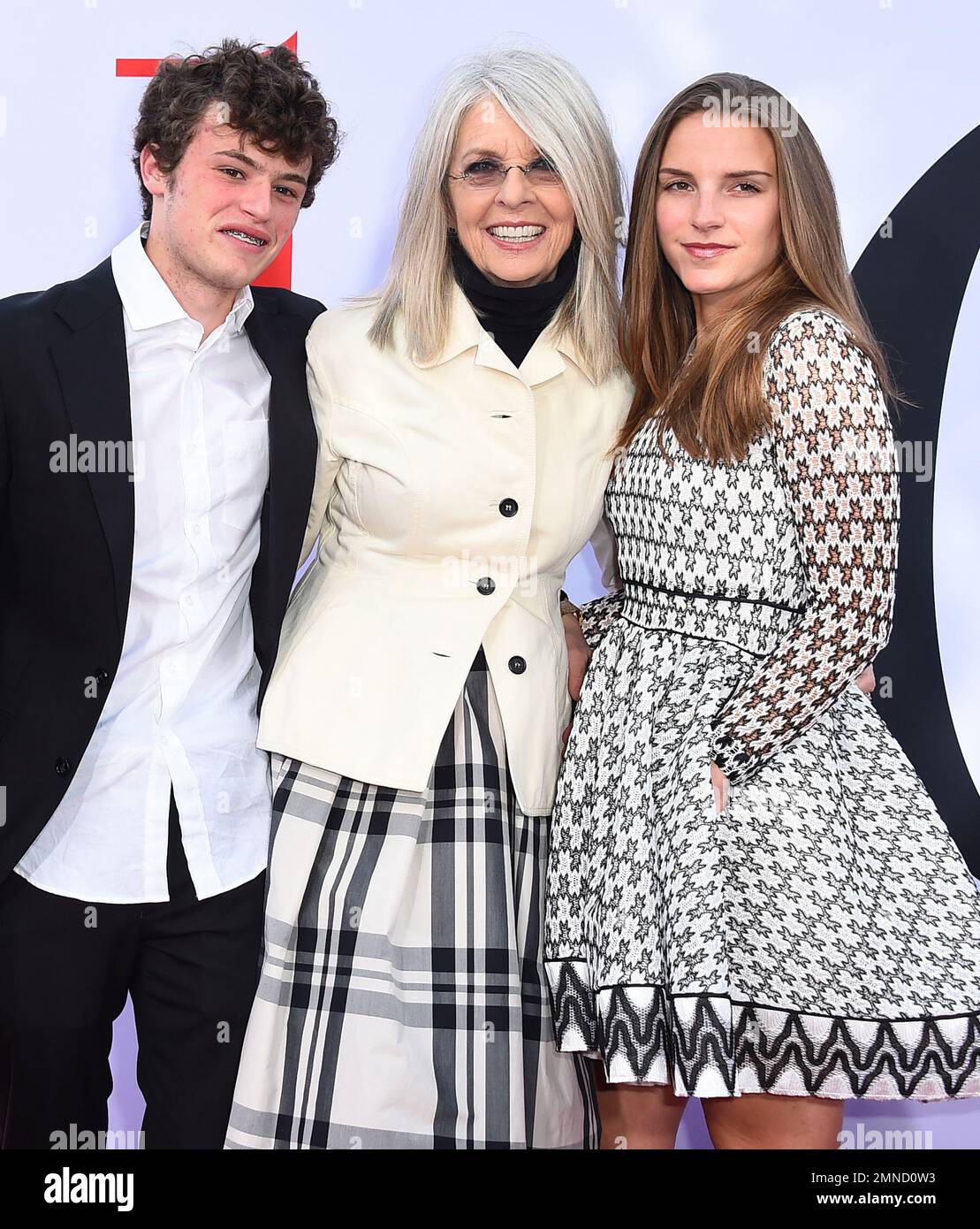 Cast member Diane Keaton, center, and her children Duke Keaton, left