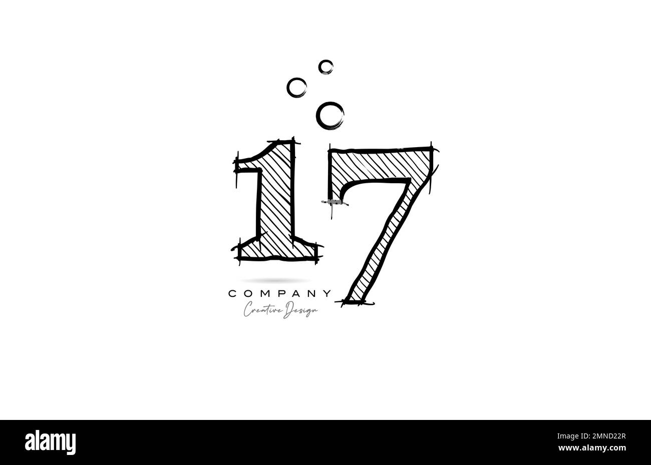 hand drawing number 17 logo icon design for company template or business. Creative logotype in pencil style Stock Vector
