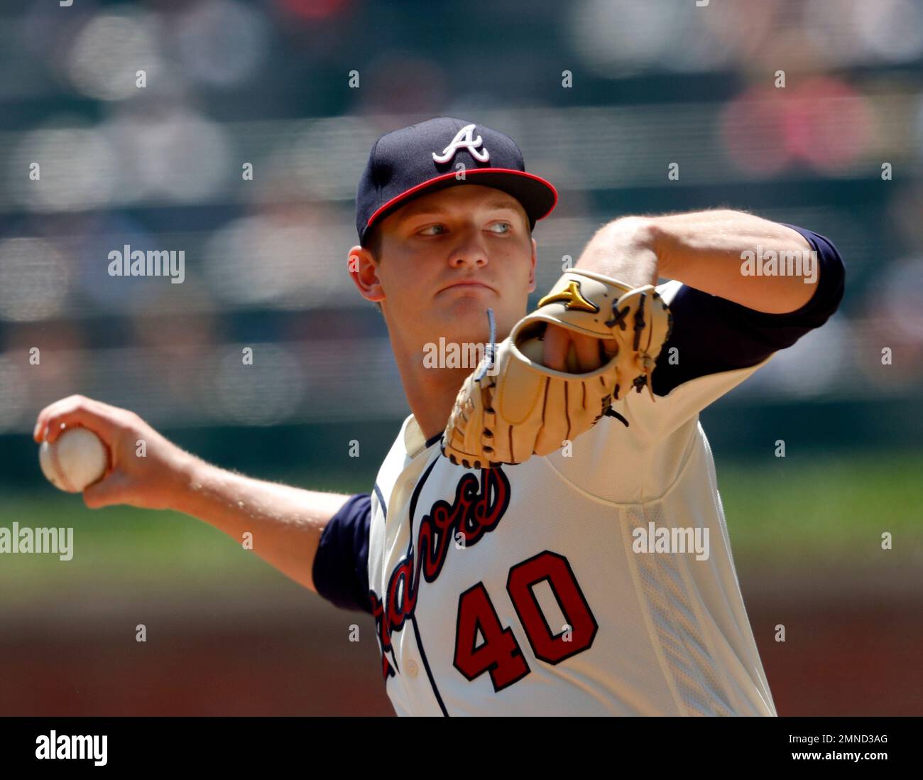 ATLANTA, GA – JUNE 30: Atlanta starting pitcher Michael Soroka (40) looks  in for the sign during the MLB game between the Miami Marlins and the  Atlanta Braves on June 30th, 2023