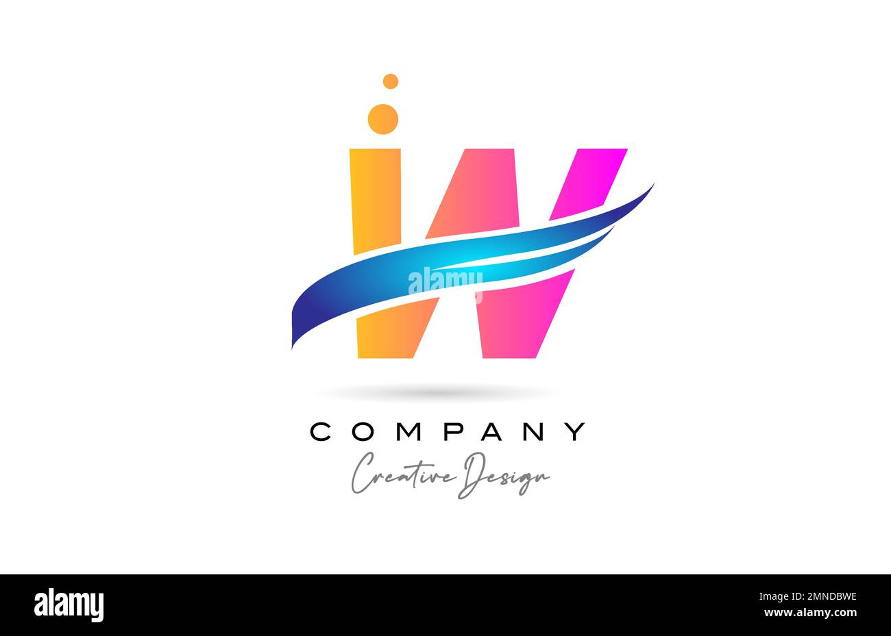 pink bubbles W alphabet letter logo icon with blue swoosh. Creative ...