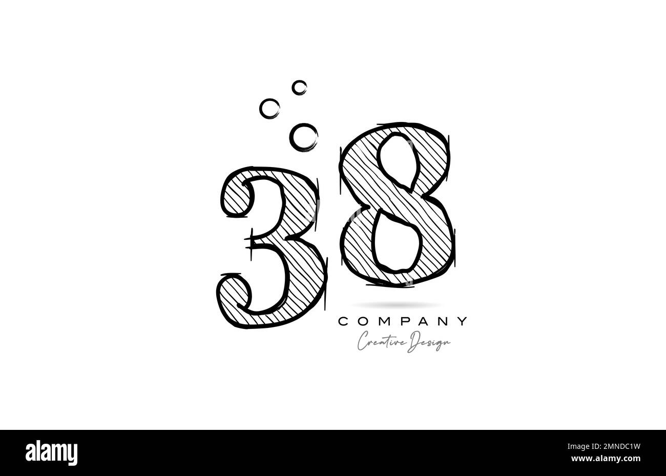 hand drawing number 38 logo icon design for company template or business. Creative logotype in pencil style Stock Vector