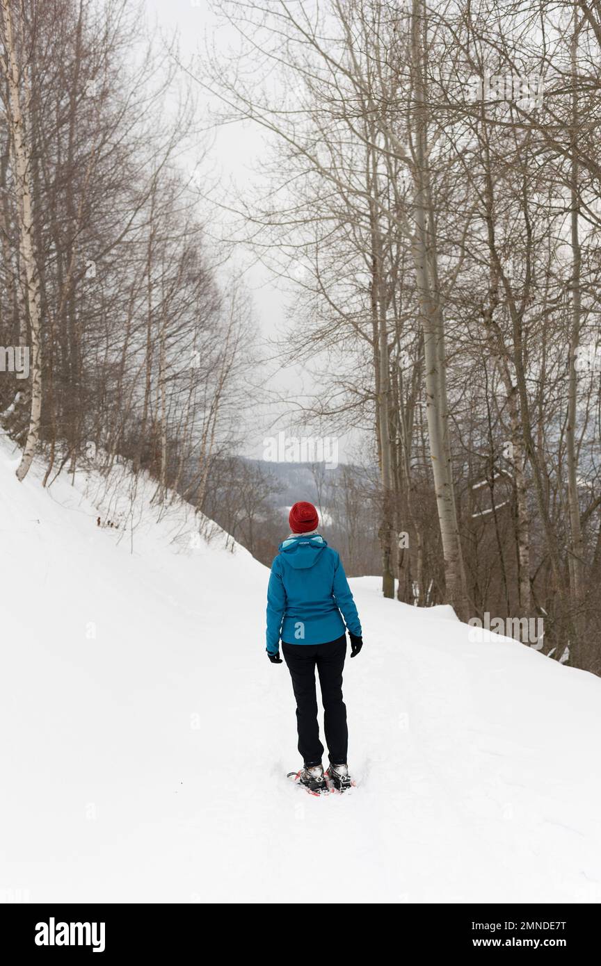 Excursion with snowshoes in the Stura valley, Cuneo (Piedmont, Italy) Stock Photo