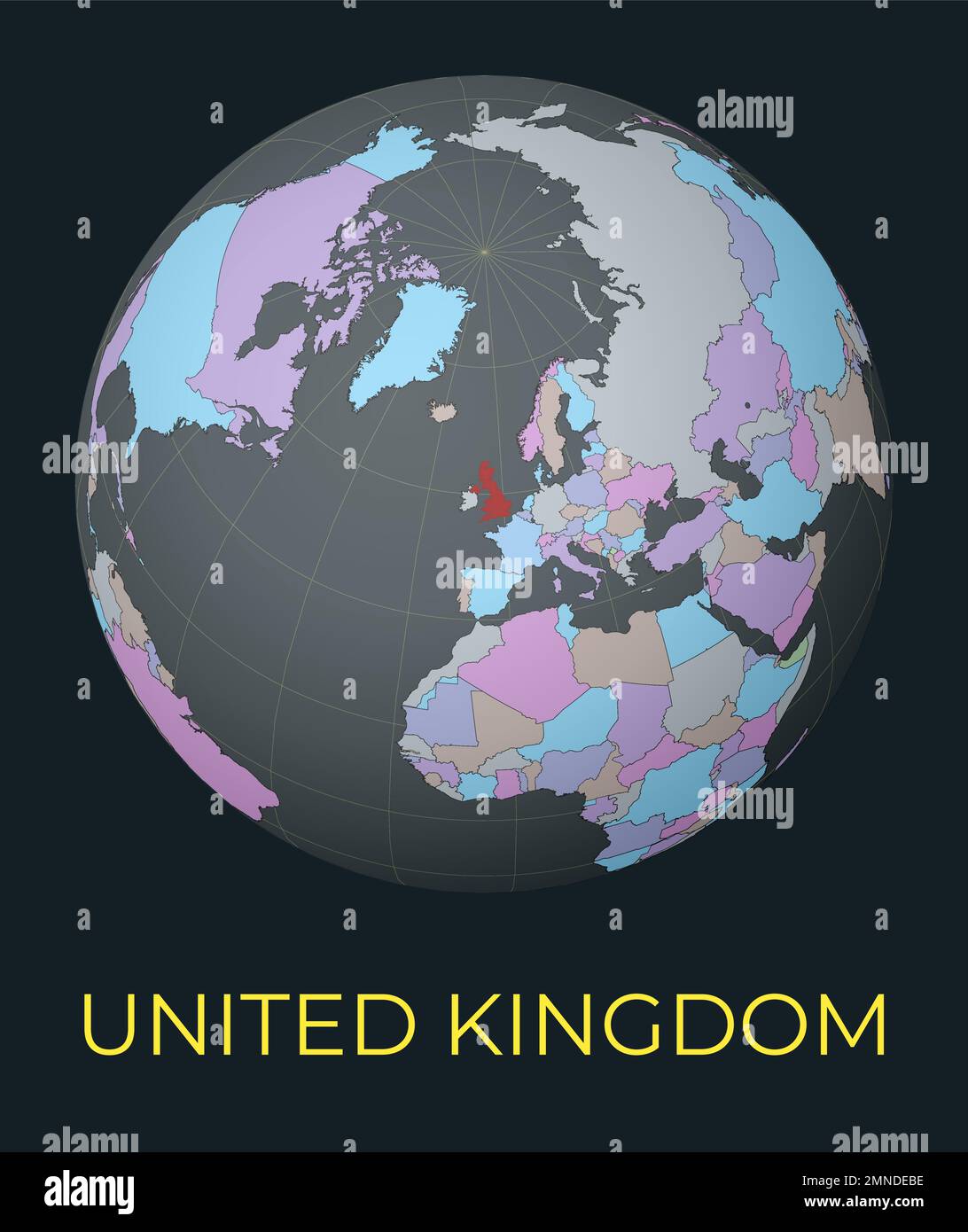 World map centered on the United - World Map Centered On The United Kingdom Red Country Highlighted Satellite World View Centered On The Country With Name Vector Illustration 2MNDEBE 