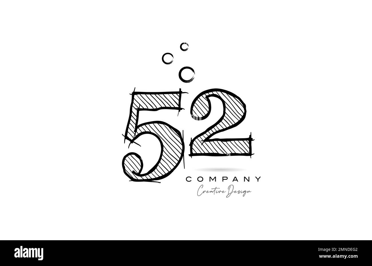 hand drawing number 52 logo icon design for company template or business. Creative logotype in pencil style Stock Vector