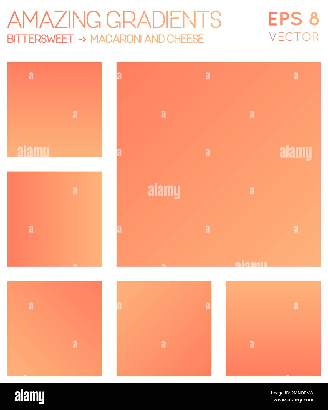 Colorful gradients in bittersweet, macaroni and cheese color tones