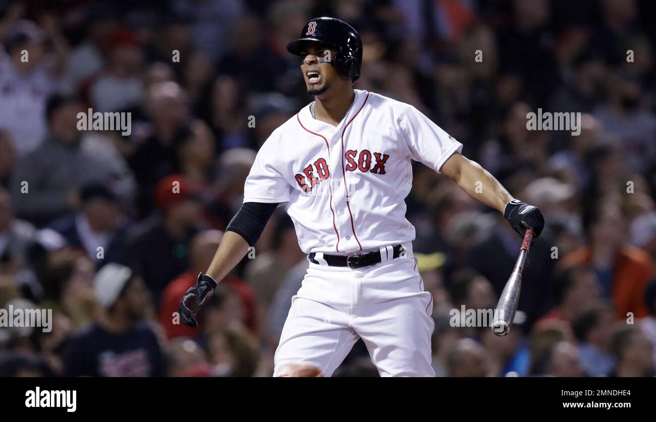 Boston Red Sox shortstop Xander Bogaerts reacts during the third inning