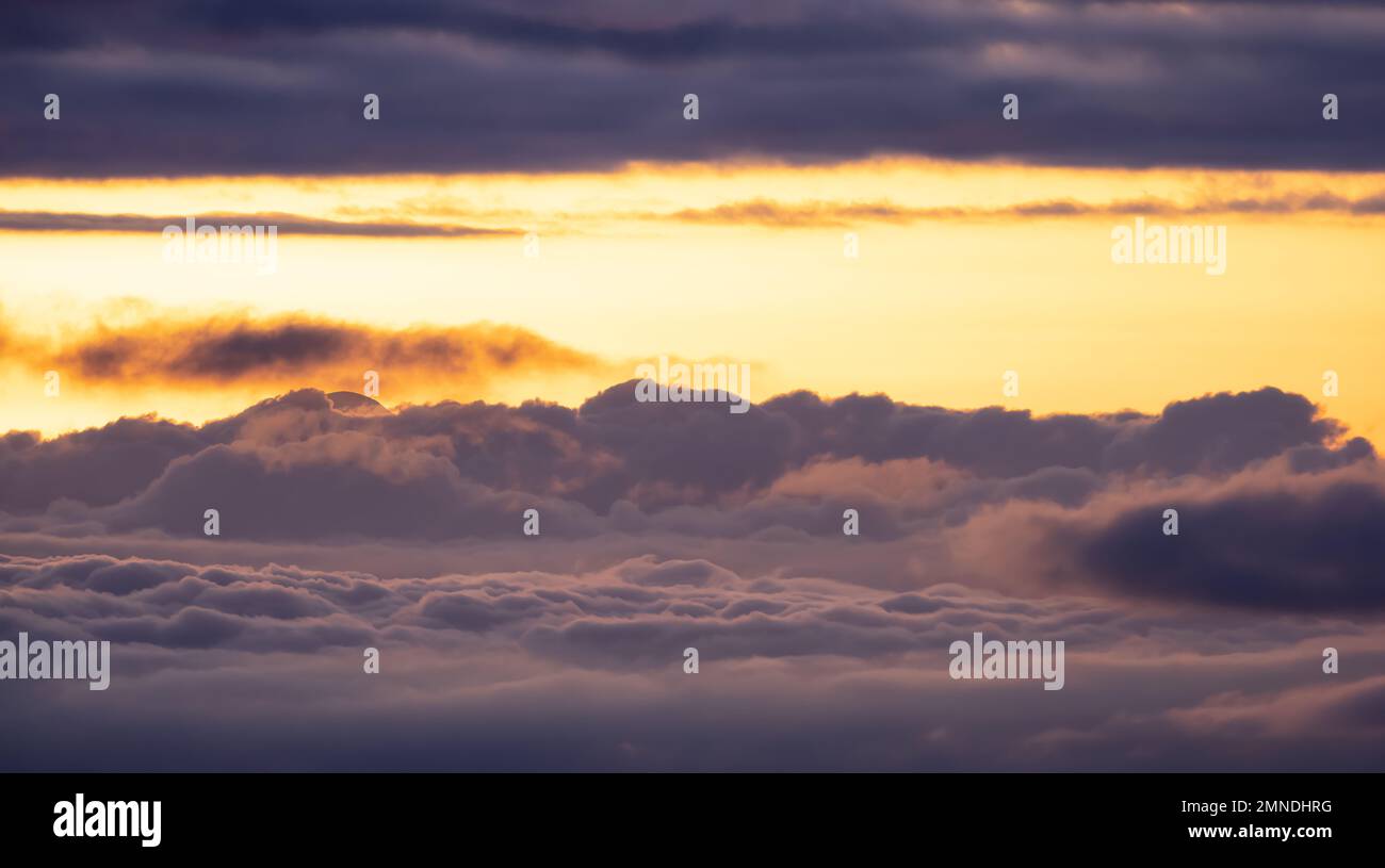 Aerial Cloudscape during morning Sunrise Sky. Nature Background Stock Photo