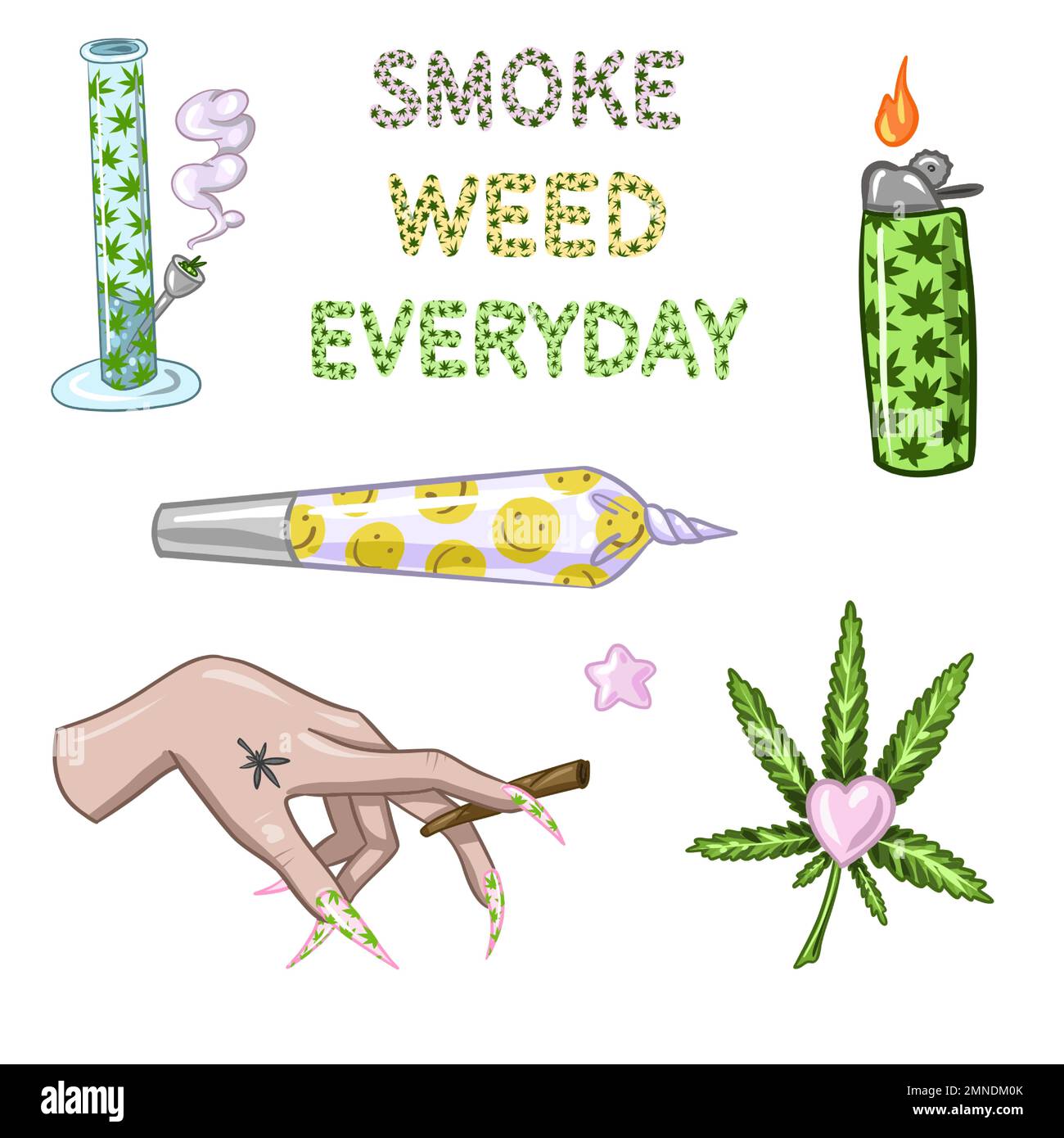 Set of Marijuana. Legalize cannabis. smoking weed. Vector illustration