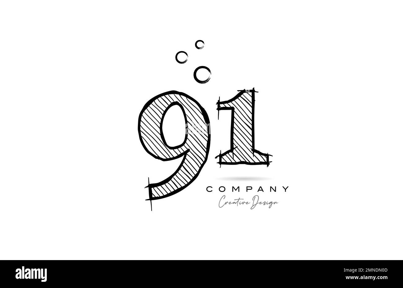 hand drawing number 91 logo icon design for company template or business. Creative logotype in pencil style Stock Vector