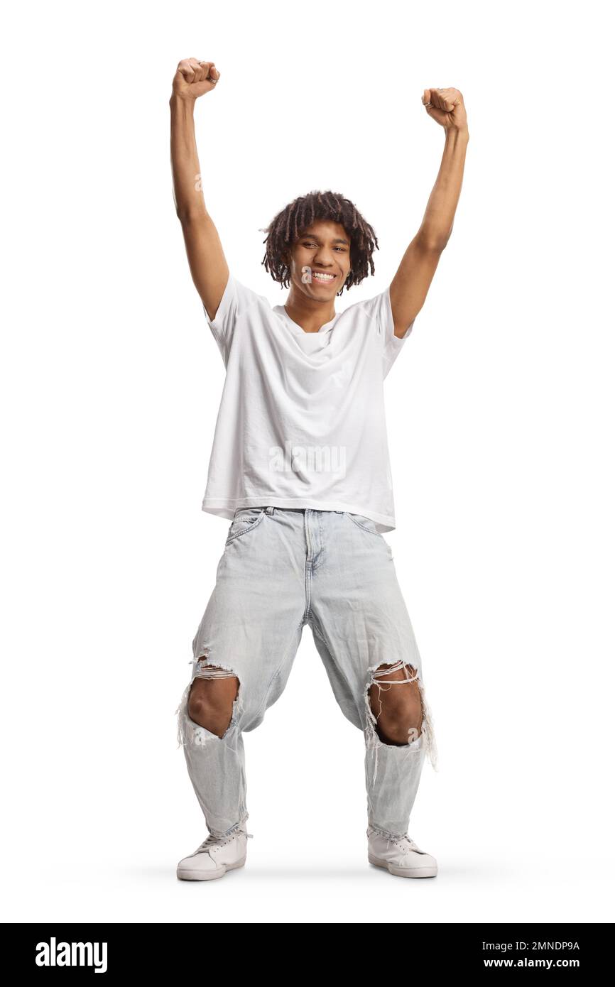 Full length portrait of a young african american man with dreadlocks ...