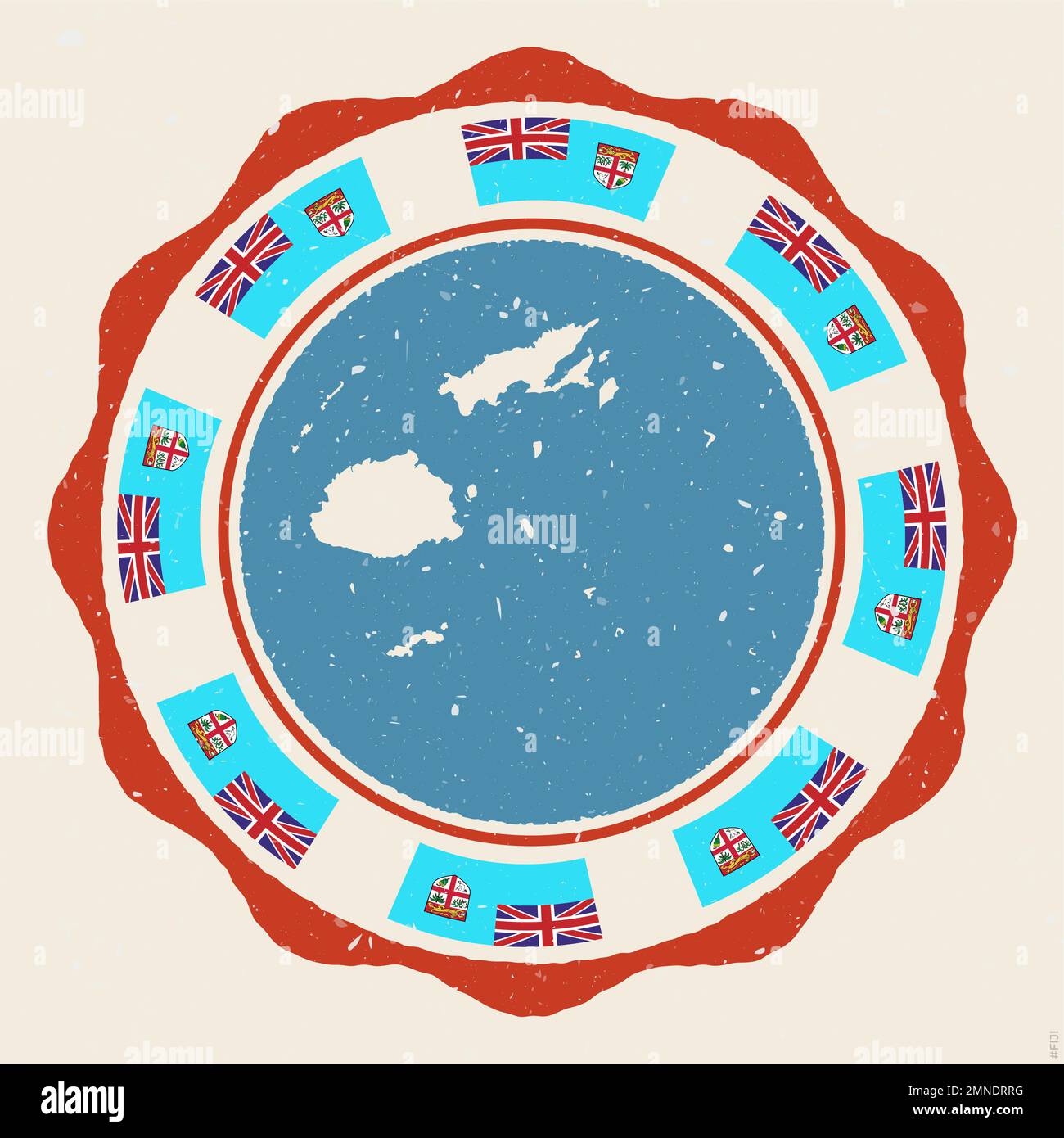 Fiji vintage sign. Grunge round logo with map and flags of Fiji