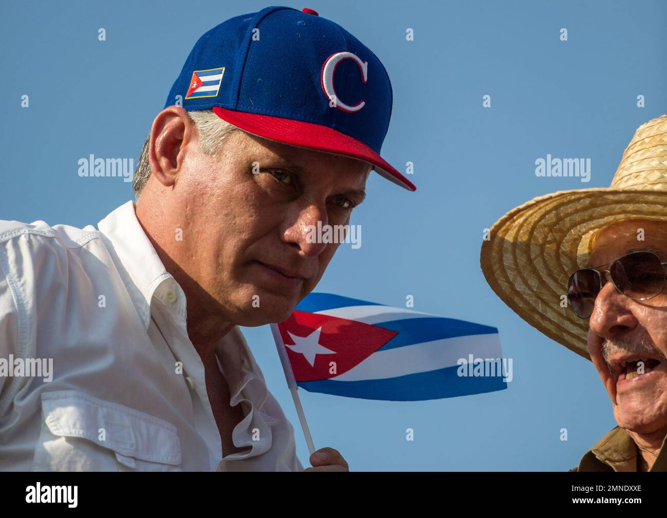 Cuba's President Miguel Diaz-Canel, left, and former Cuban President ...
