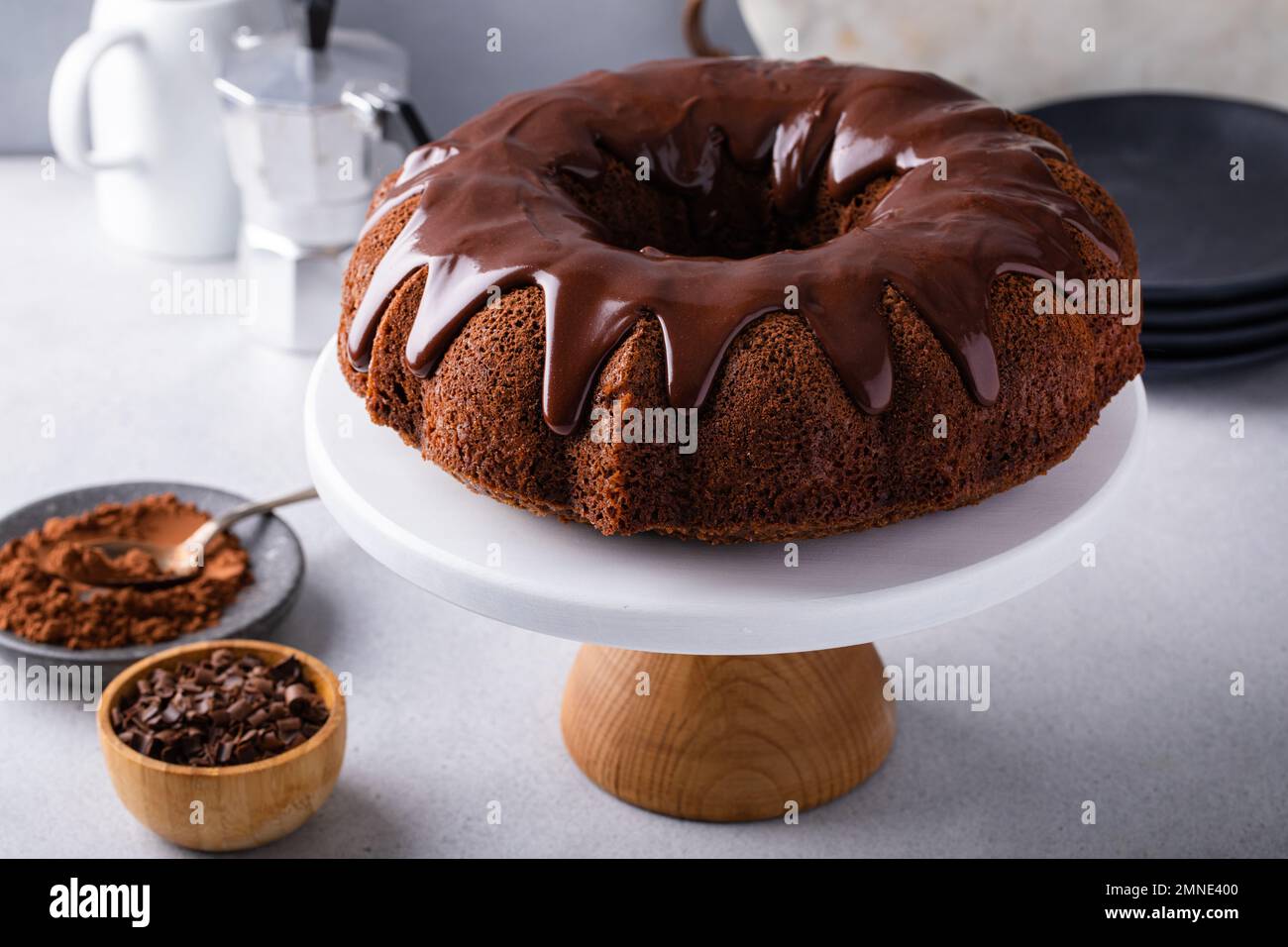 Chocolate bundt cake with chocolate ganache glaze Stock Photo Alamy