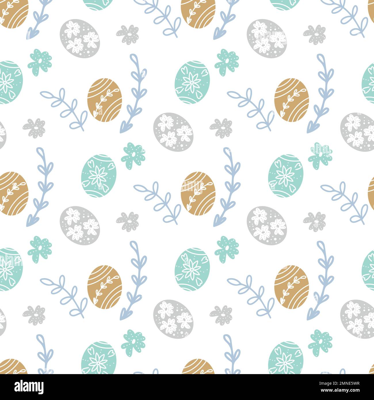 Easter egg and herbs seamless pattern. Spring holiday background with