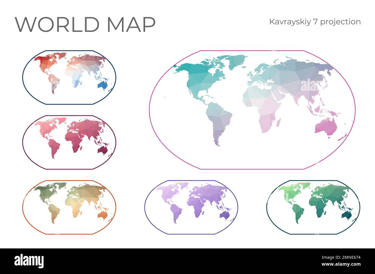 Low Poly World Map Set. Kavrayskiy VII pseudocylindrical projection ...