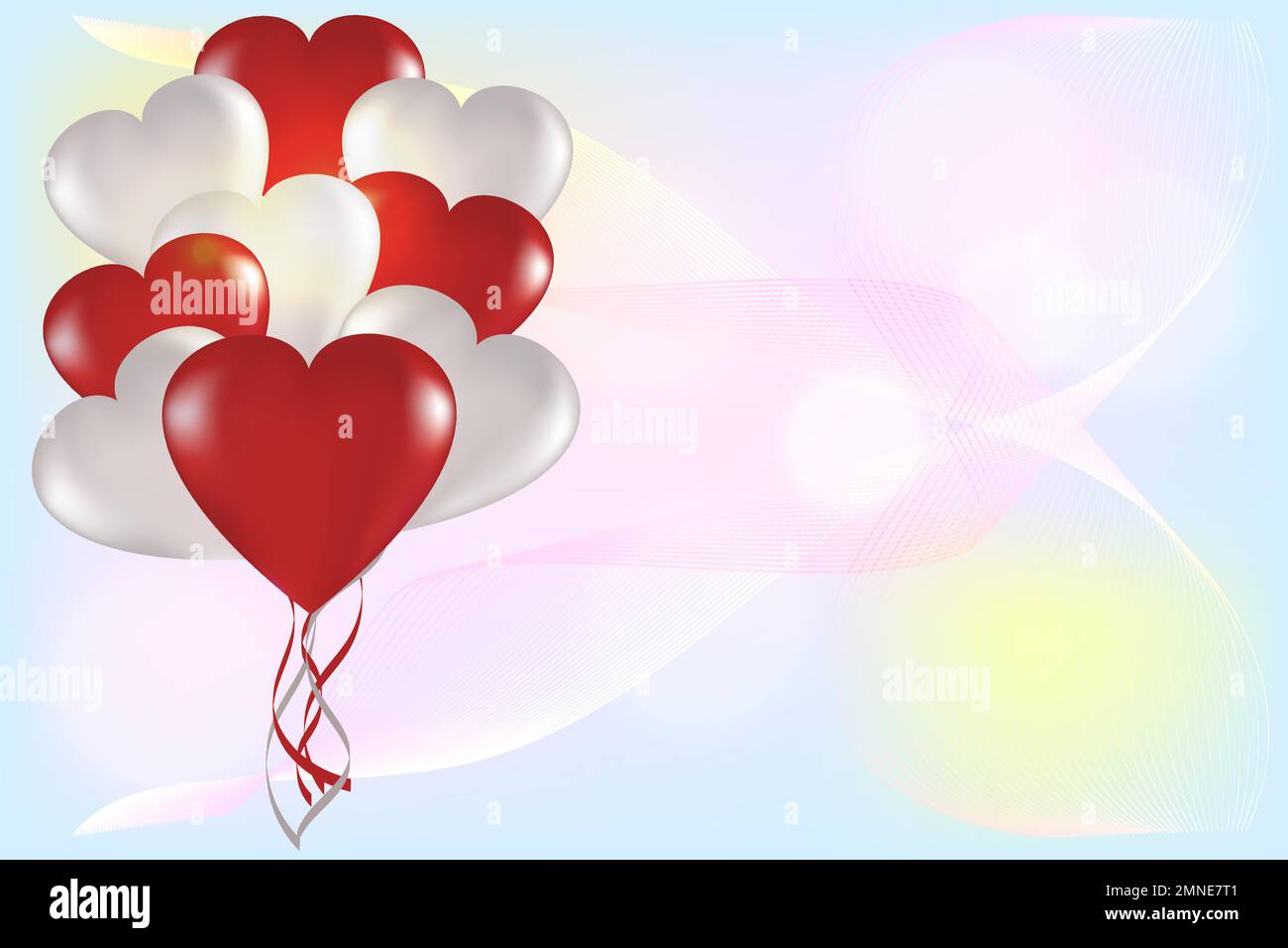 White and red heart-shaped balloons on a light background with copy ...