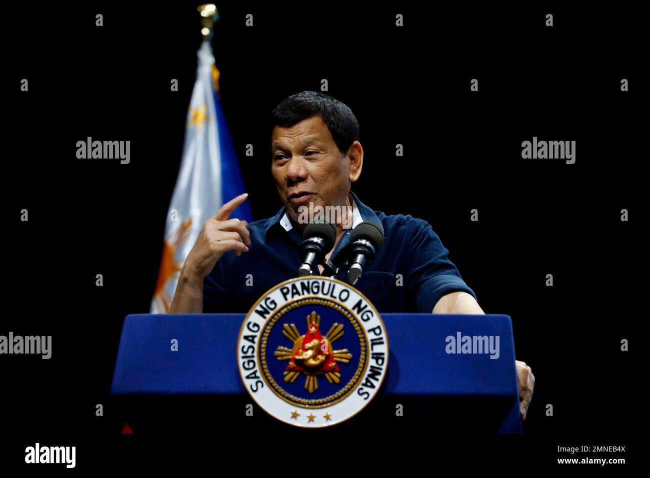 Philippine President Rodrigo Duterte addresses the Filipino community
