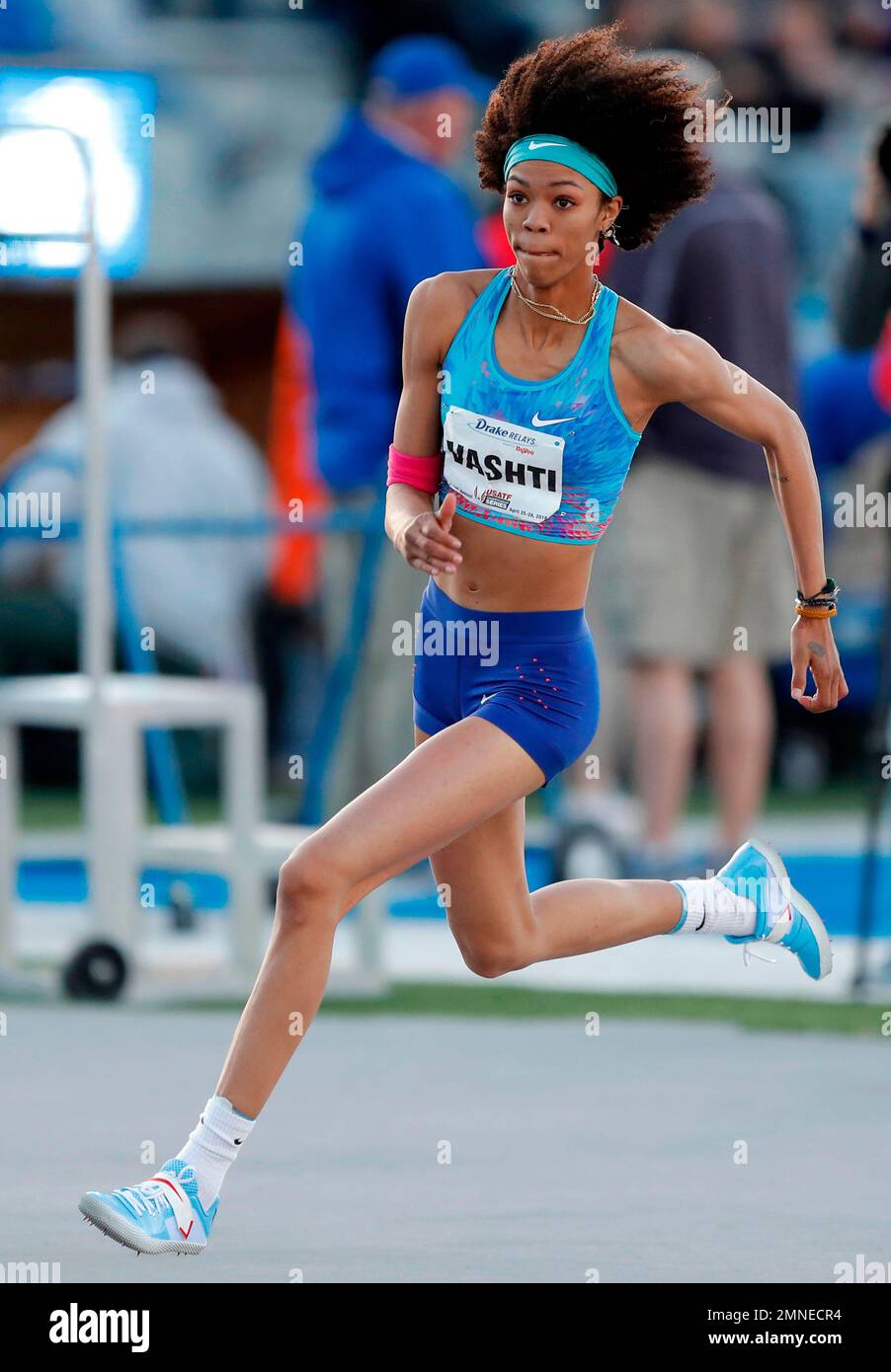 Vashti Cunningham runs to the bar during an attempt in the women's