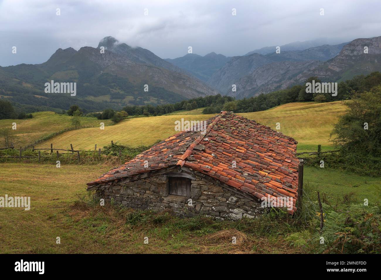 Beautiful Countryside Landscape at Picos devEuropa, Asturias, Spain Stock Photo
