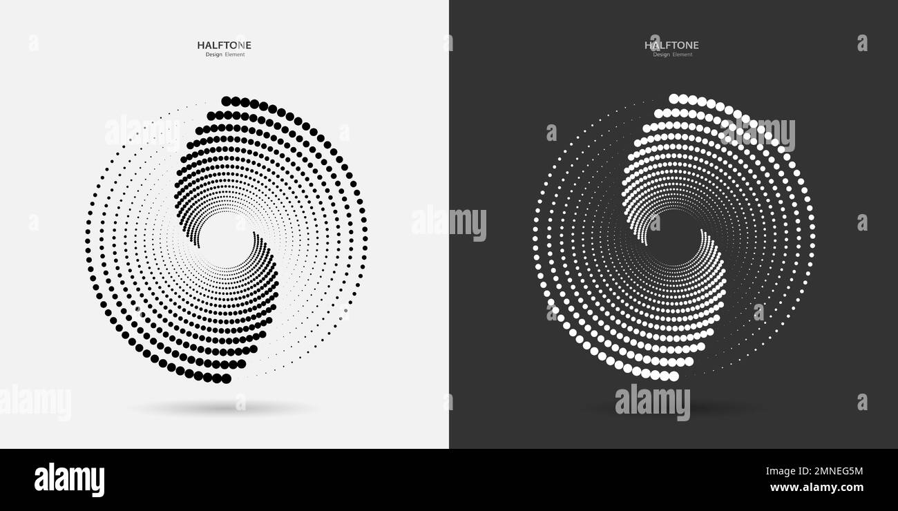 Black and white Circles of dotted halftones with a shadow. The set is ...
