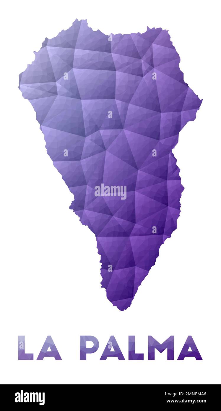 Map of La Palma. Low poly illustration of the island. Purple geometric design. Polygonal vector illustration. Stock Vector