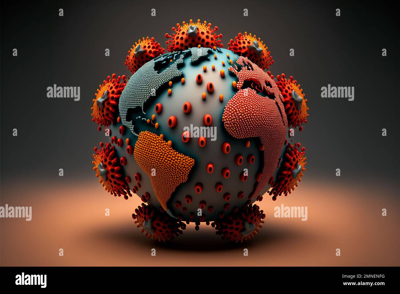 Illustration of a coronavirus in the form of planet Earth  Stock Photo
