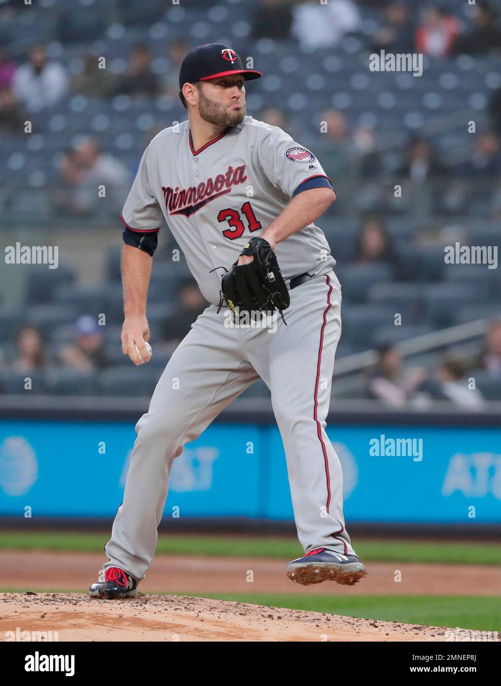 Minnesota Twins pitcher Lance Lynn (31) delivers against the New