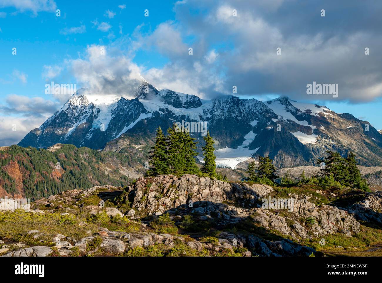 Huntoon Point Huntoon Point, view of cloudy Mt. Shuksan with glacier and snow, Mt ...
