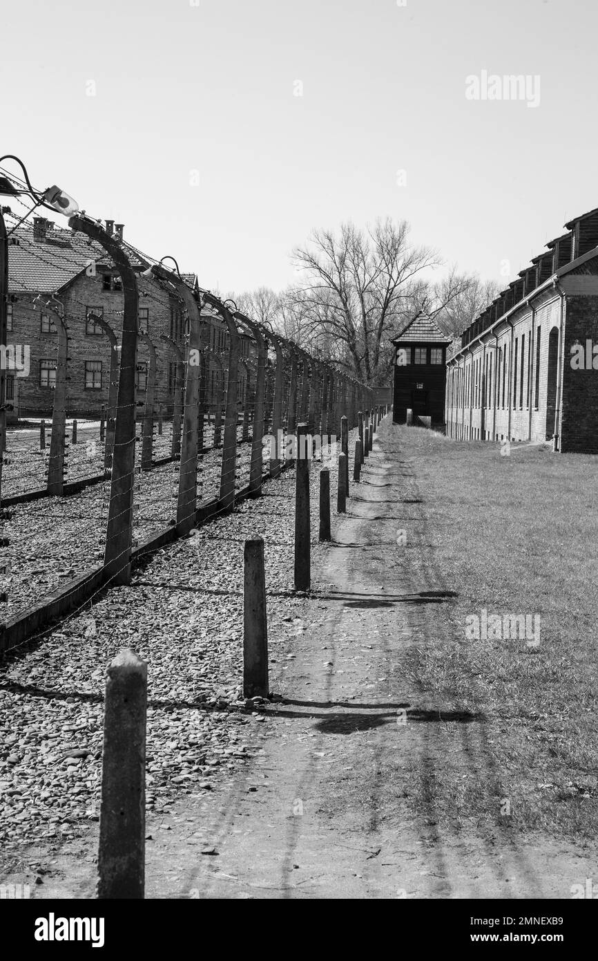 The Nazi concentration camp at Auschwitz-Birkenau in Poland where over 1 million Jews and Poles perished at the hands of German World War 2 forces Stock Photo