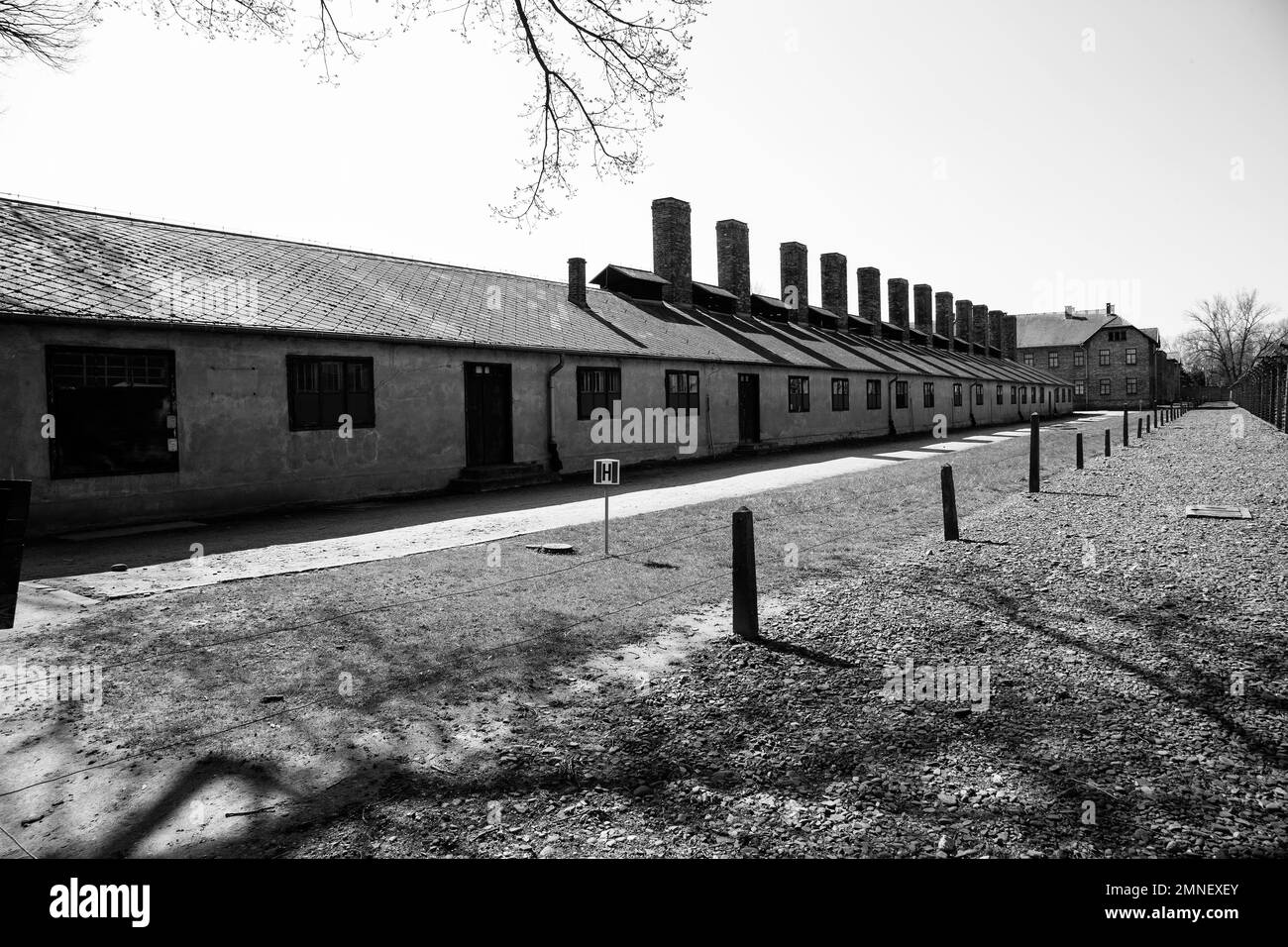 A  prisoner block at Auschwitz-Birkenau concentration camp in Poland faithfully retained as a memorial to the horror of the Nazi genocide of Jews Stock Photo