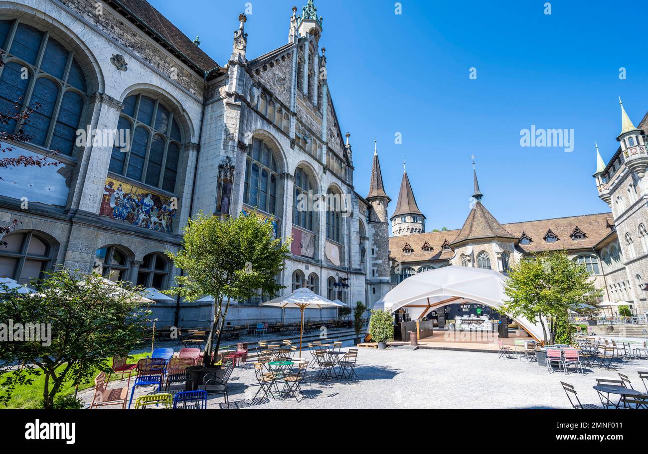 Inner courtyard, garden courtyard with tables and chairs, Swiss