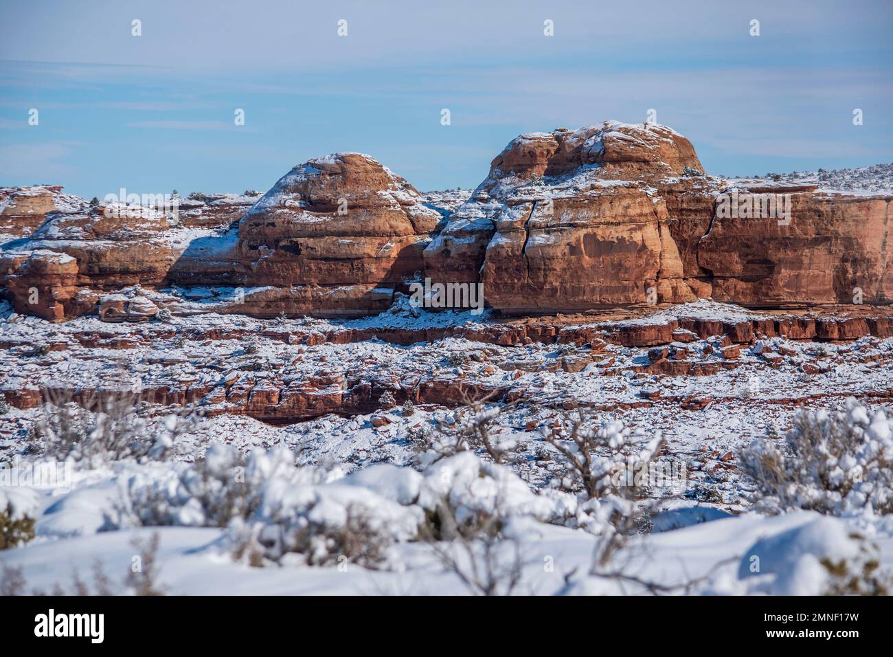 Merrimac and Monitor Butte stand guard just outside of Canyonlands