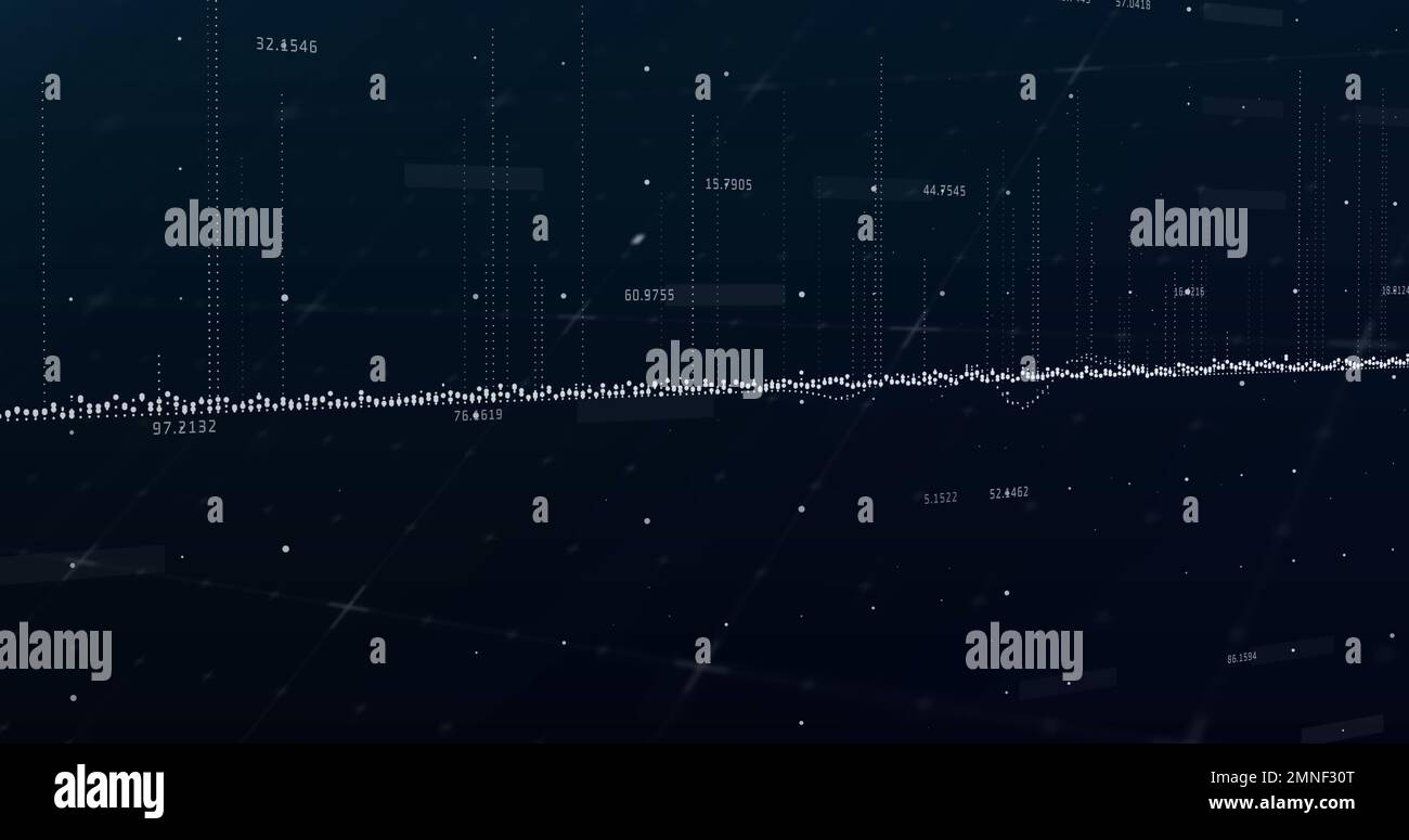 Composition of white spots and data processing and copy space on black ...