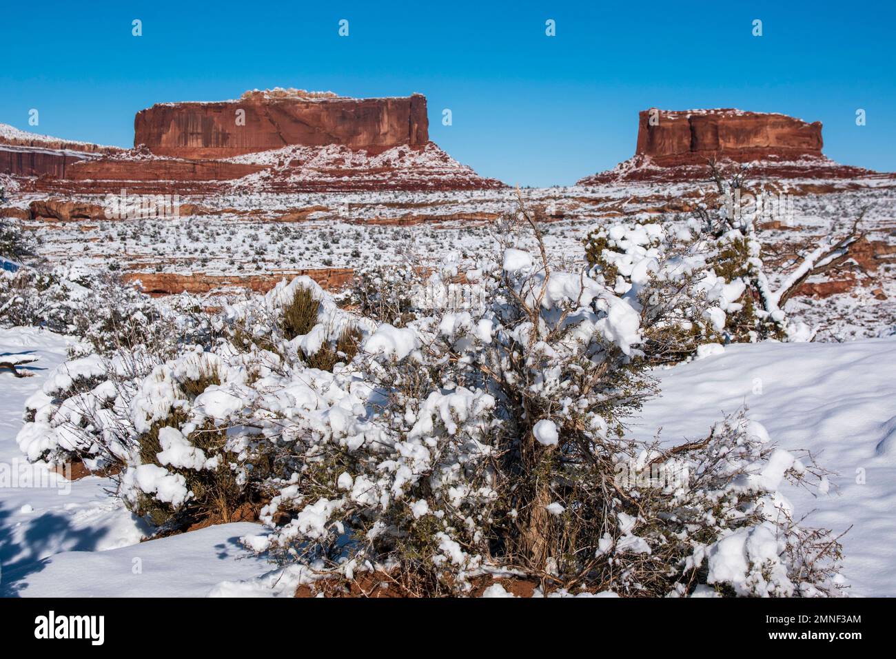 Merrimac and Monitor Butte stand guard just outside of Canyonlands