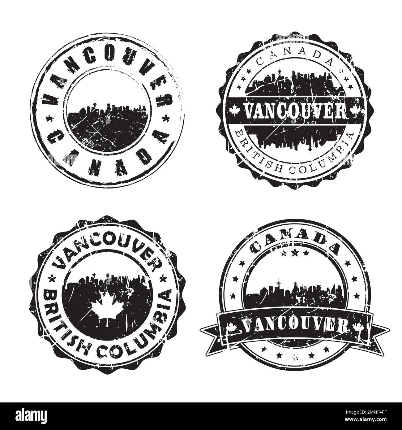 Vancouver British Columbia Stamp Skyline Postmark. Silhouette Postal Passport. City Round Vector Icon Set. Vintage Postage Stock Vector