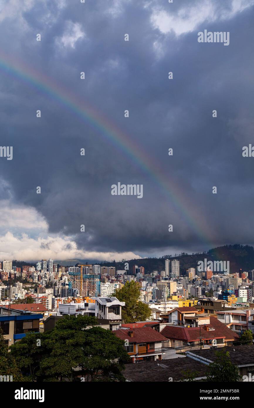 Sunny and rainy afternoon of a unique summer in the city of Quito, Ecuador Stock Photo