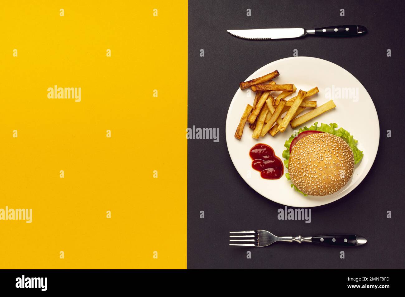 burger french fries plate with copy space. Resolution and high quality beautiful photo Stock Photo