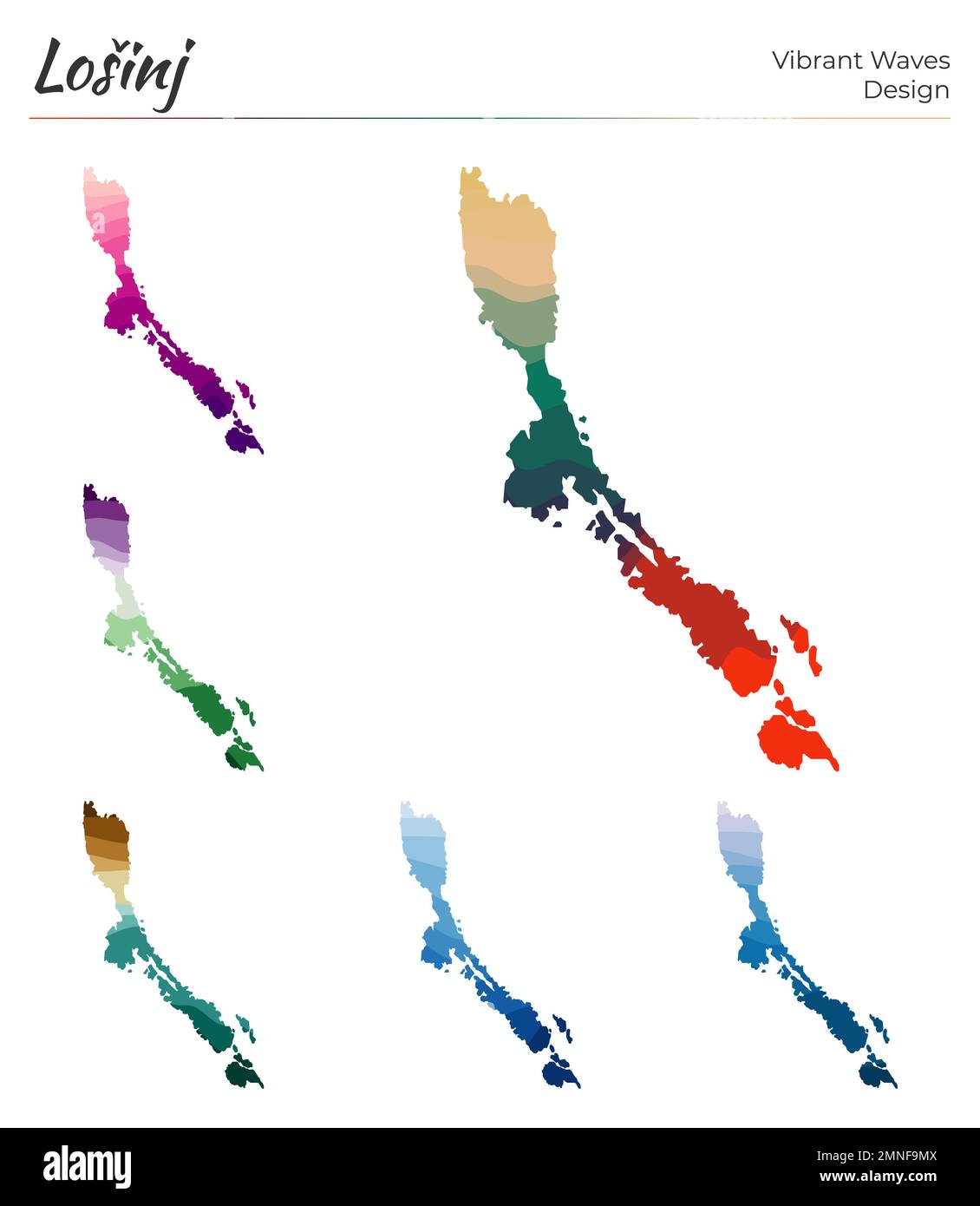 Set of vector maps of Losinj. Vibrant waves design. Bright map of ...
