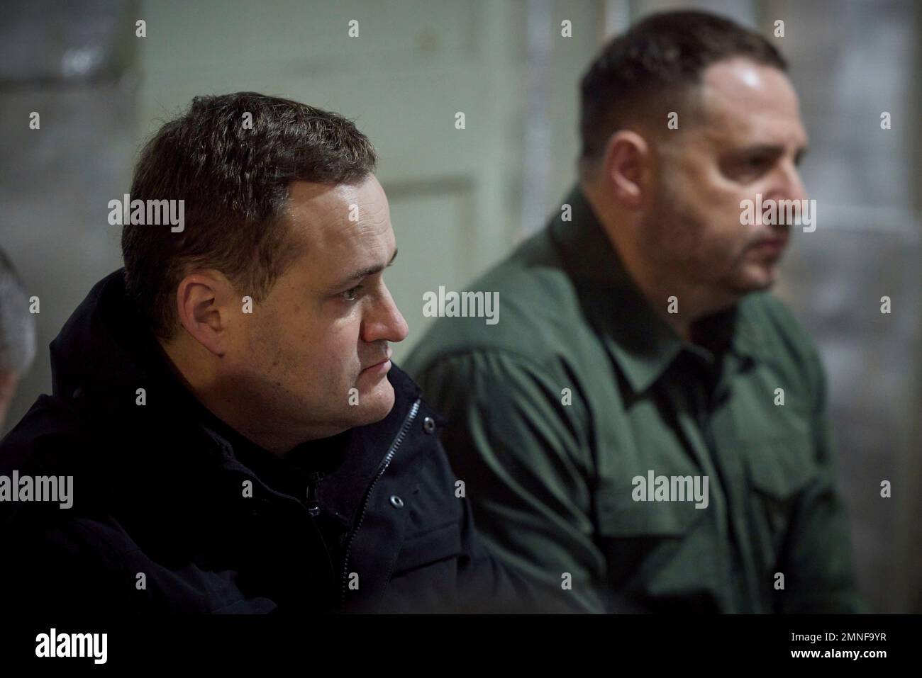 Mykolaiv, Ukraine. 30th Jan, 2023. Ukrainian chief of presidential staff Andrii Yermak listens during a briefing on the situation in the Black Sea city of Mykolaiv near the frontlines 30kms from Russian troops, January 30, 2023 in Mykolaiv, Ukraine. Credit: Ukraine Presidency/Ukrainian Presidential Press Office/Alamy Live News Stock Photo