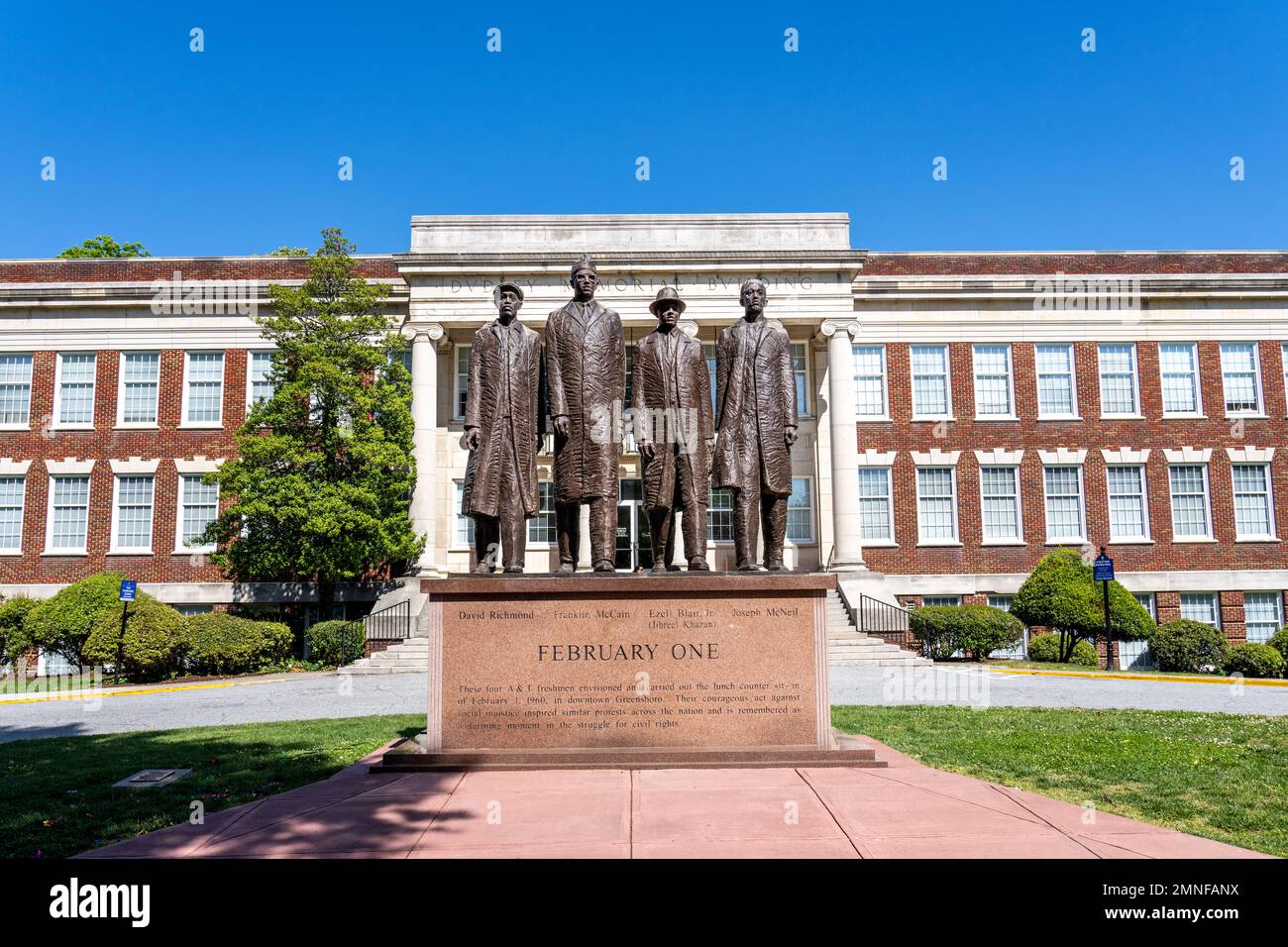 Greensboro, NC - April 24, 2022: 'February One' sculpture, by James Barnhill, is a monument dedicated to the Greensboro Four who held a sit in protest Stock Photo