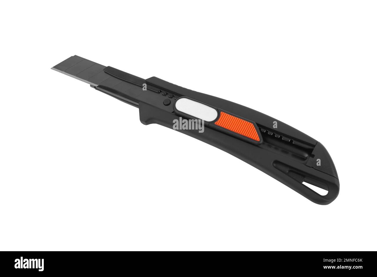 Black utility knife isolated on a white background Stock Photo