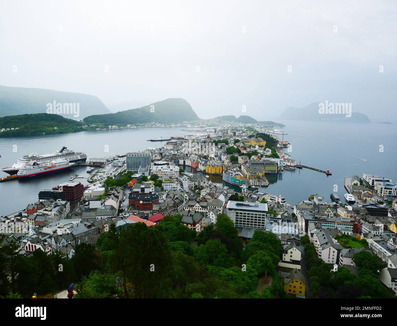 Norway city Alesund on a foggy day Stock Photo