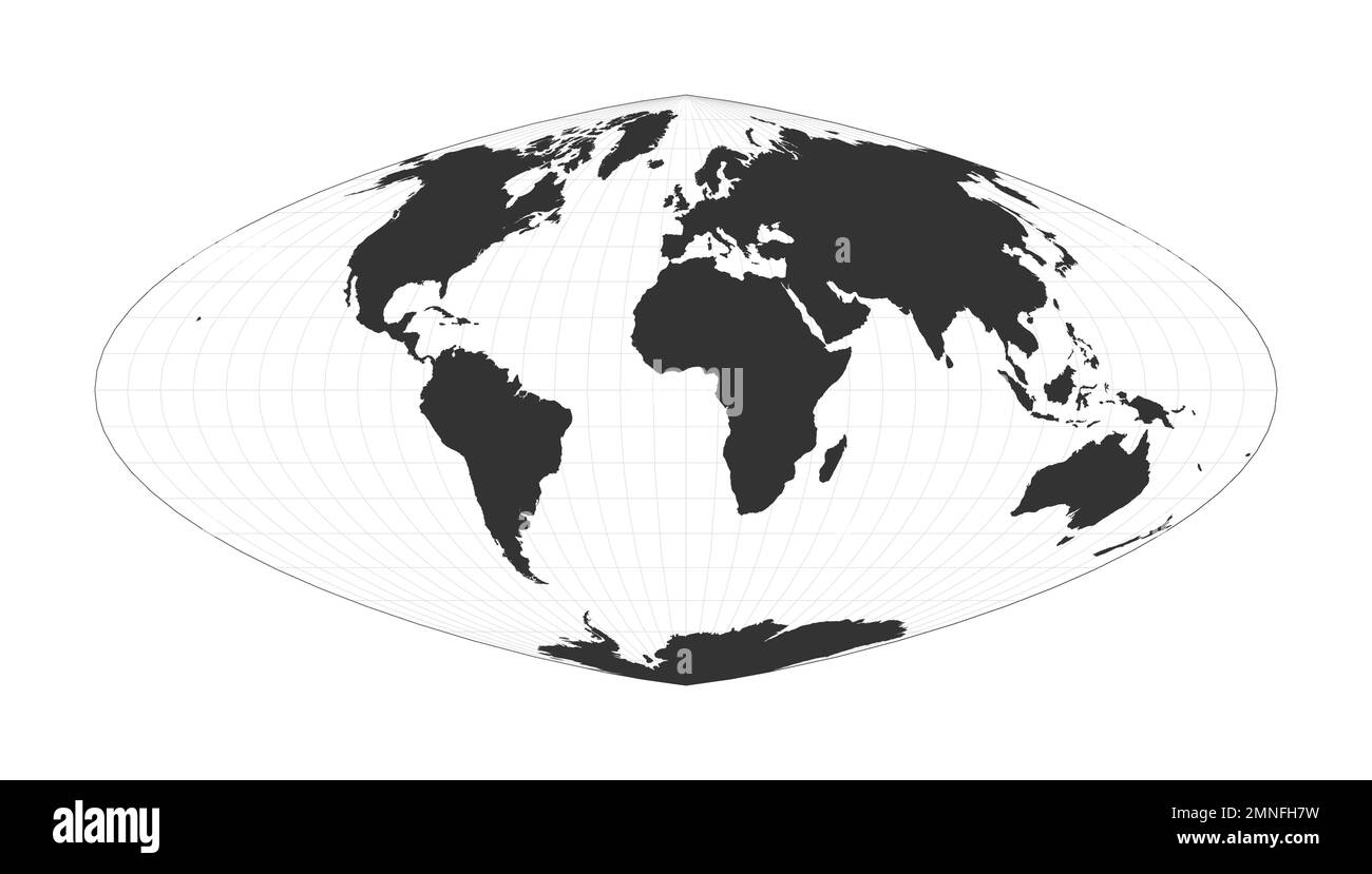 Map of The World. Boggs eumorphic projection. Globe with latitude and longitude net. World map on meridians and parallels background. Vector illustrat Stock Vector