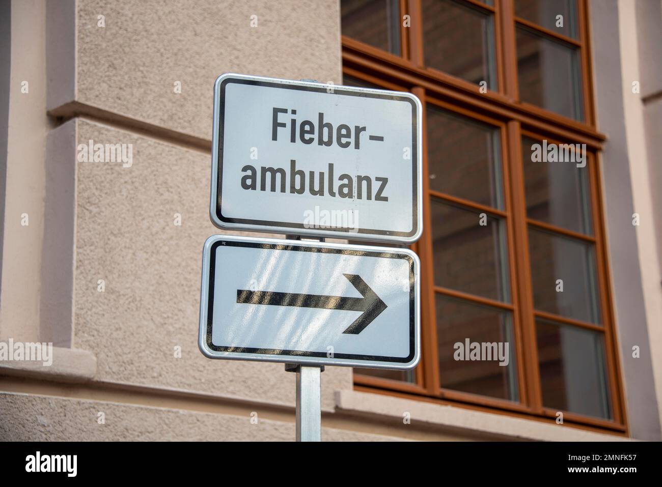 Fever ambulance, lettering, Magdeburg, Saxony-Anhalt, Germany Stock Photo