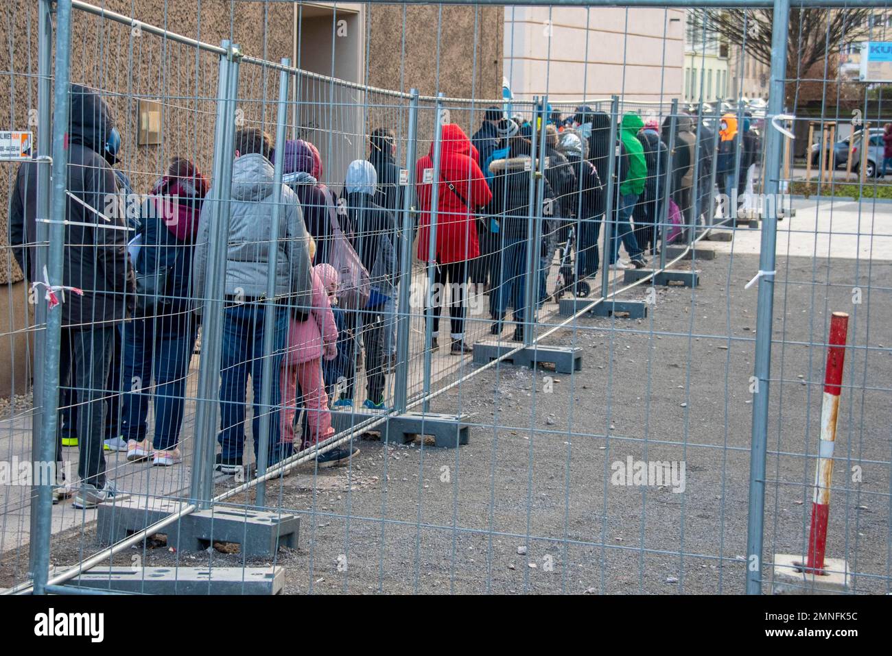 Queue in front of fever outpatient clinic, Magdeburg, Saxony-Anhalt, Germany Stock Photo