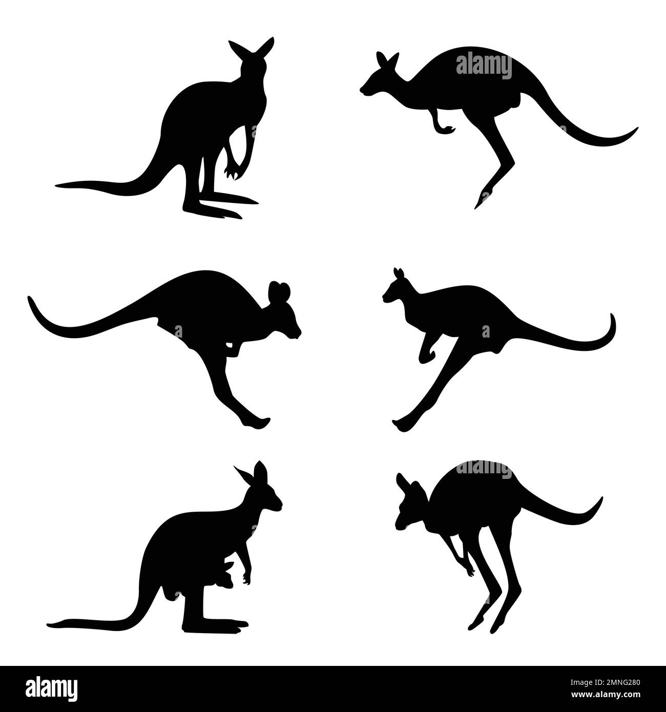Set of kangaroo silhouettes in various poses. Vector iIlustration isolated on the white background Stock Vector